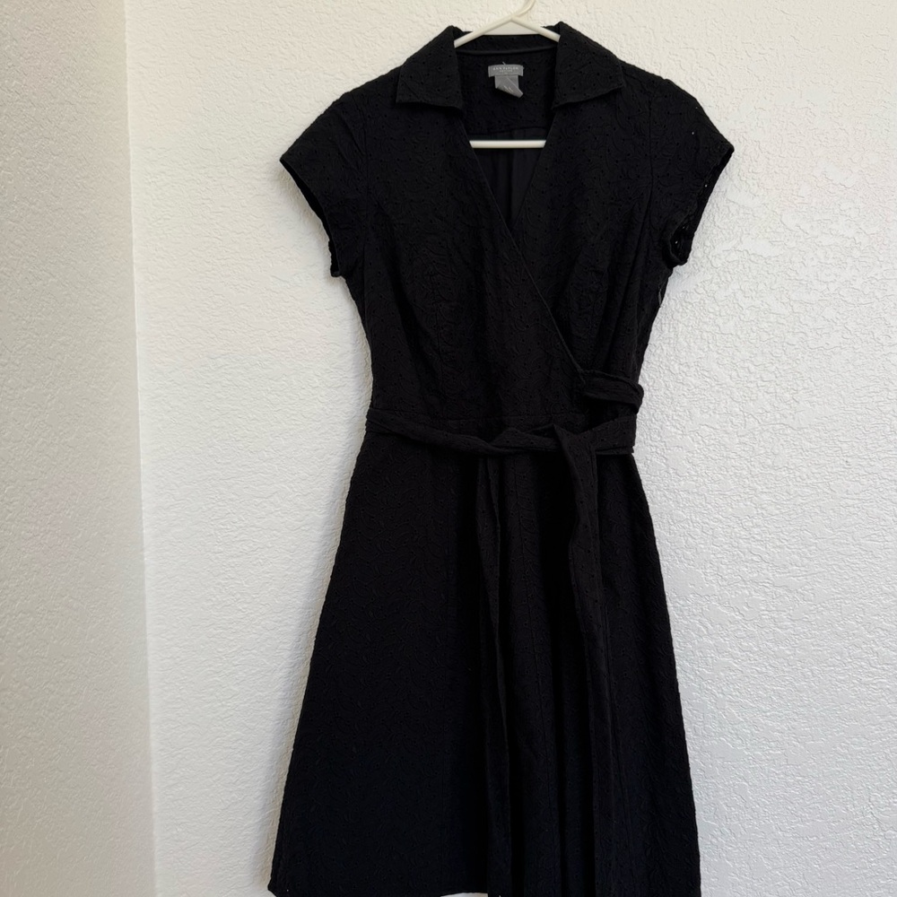 Ann Taylor Black Eyelet Midi Dress